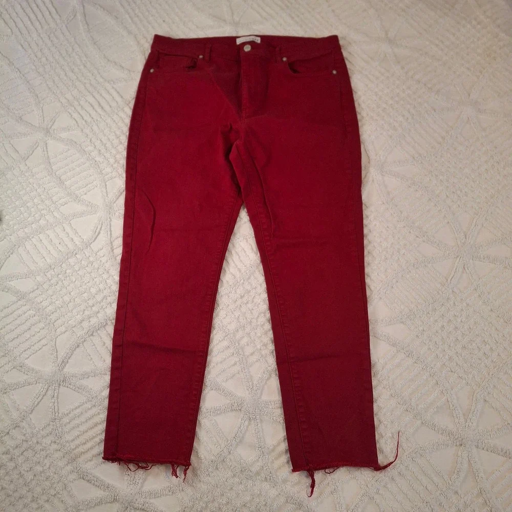 Loft Womens 12/31 The Skinny Jeans Red Raw Hem Stretch Denim‎ Pants